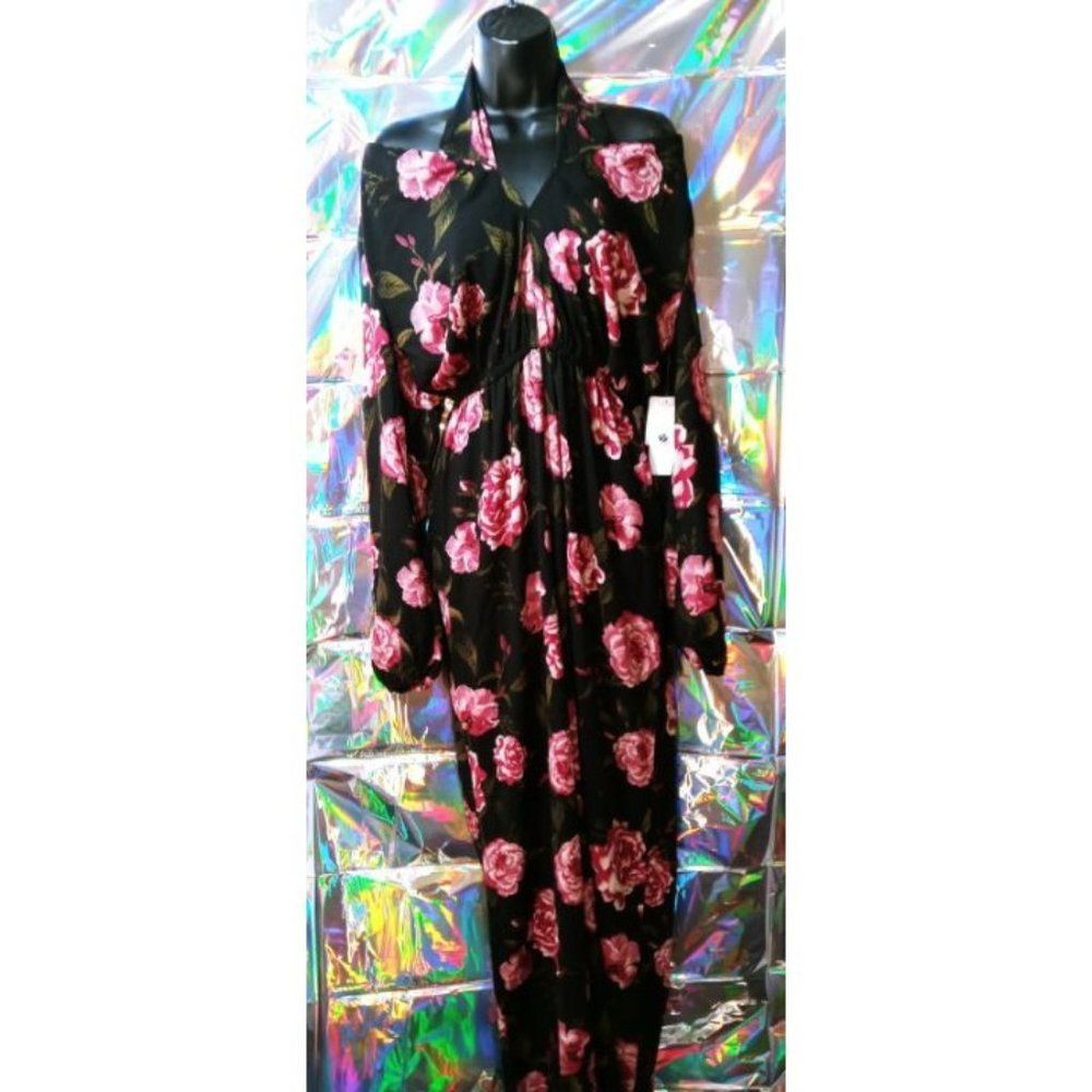 NEW! JUST FAB ROSE PRINT OFF SHOULDER WIDE LEG JUMPER SIZE M